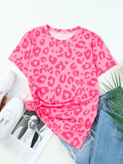 Leopard Print Crew Neck T-Shirt with Southern Belle Style