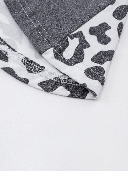 Leopard Print Gray T-shirt Dress with Side Slits
