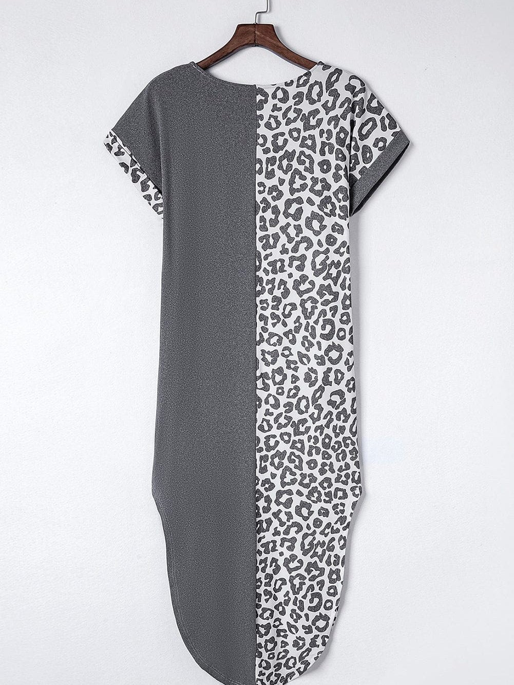 Leopard Print Gray T-shirt Dress with Side Slits
