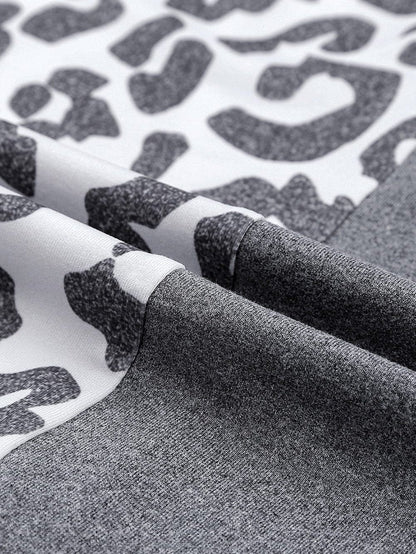 Leopard Print Gray T-shirt Dress with Side Slits