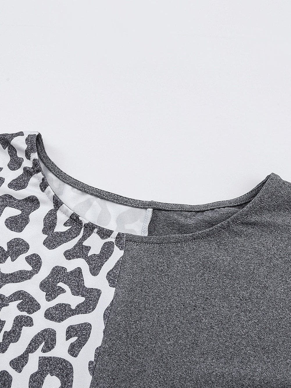 Leopard Print Gray T-shirt Dress with Side Slits