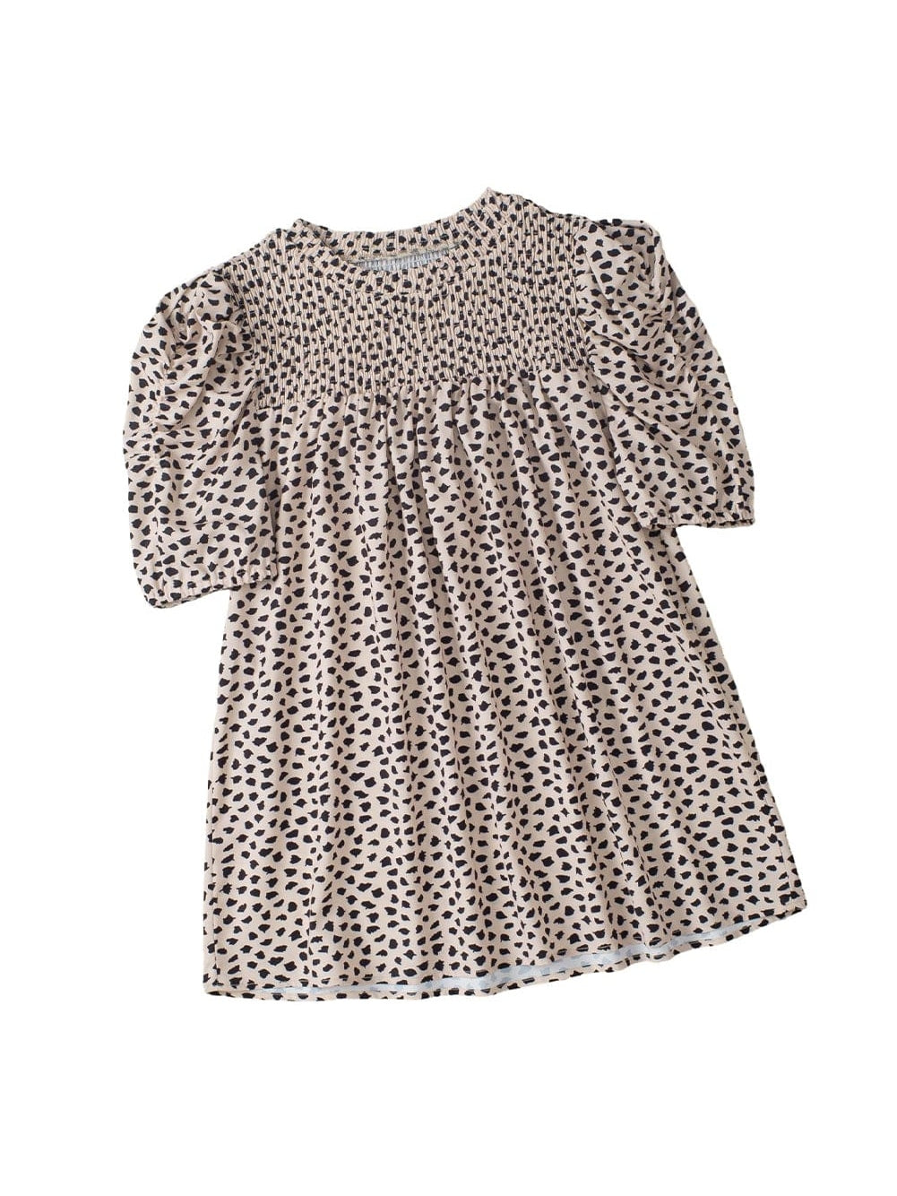 Leopard Print Khaki Puff Sleeve Round Neck Blouse