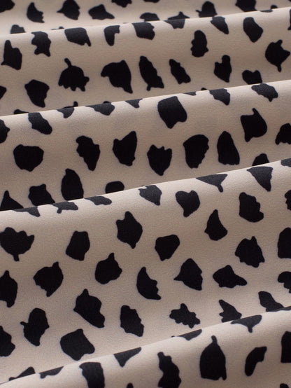 Leopard Print Khaki Puff Sleeve Round Neck Blouse