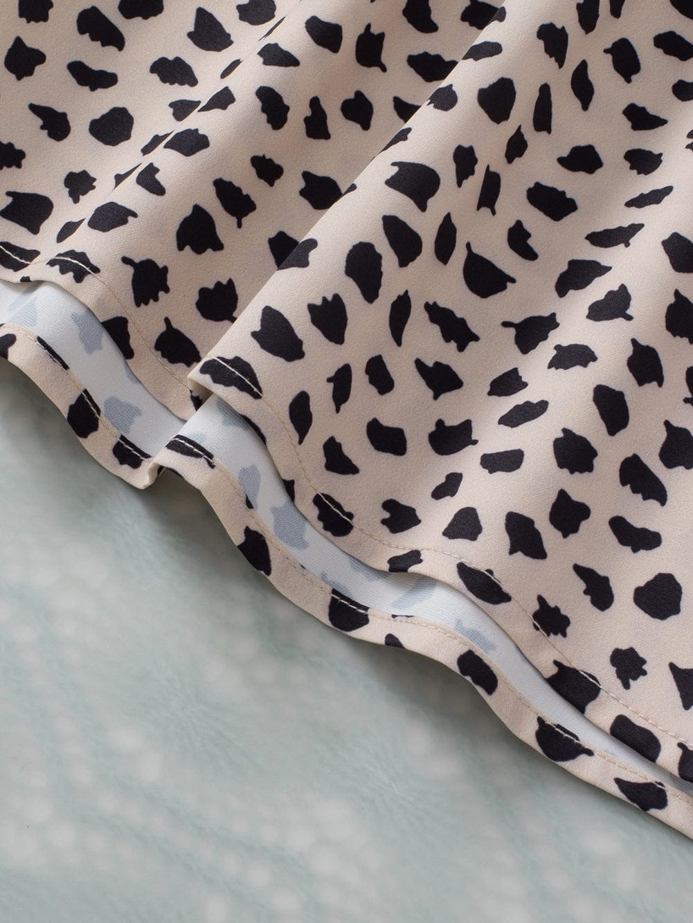 Leopard Print Khaki Puff Sleeve Round Neck Blouse