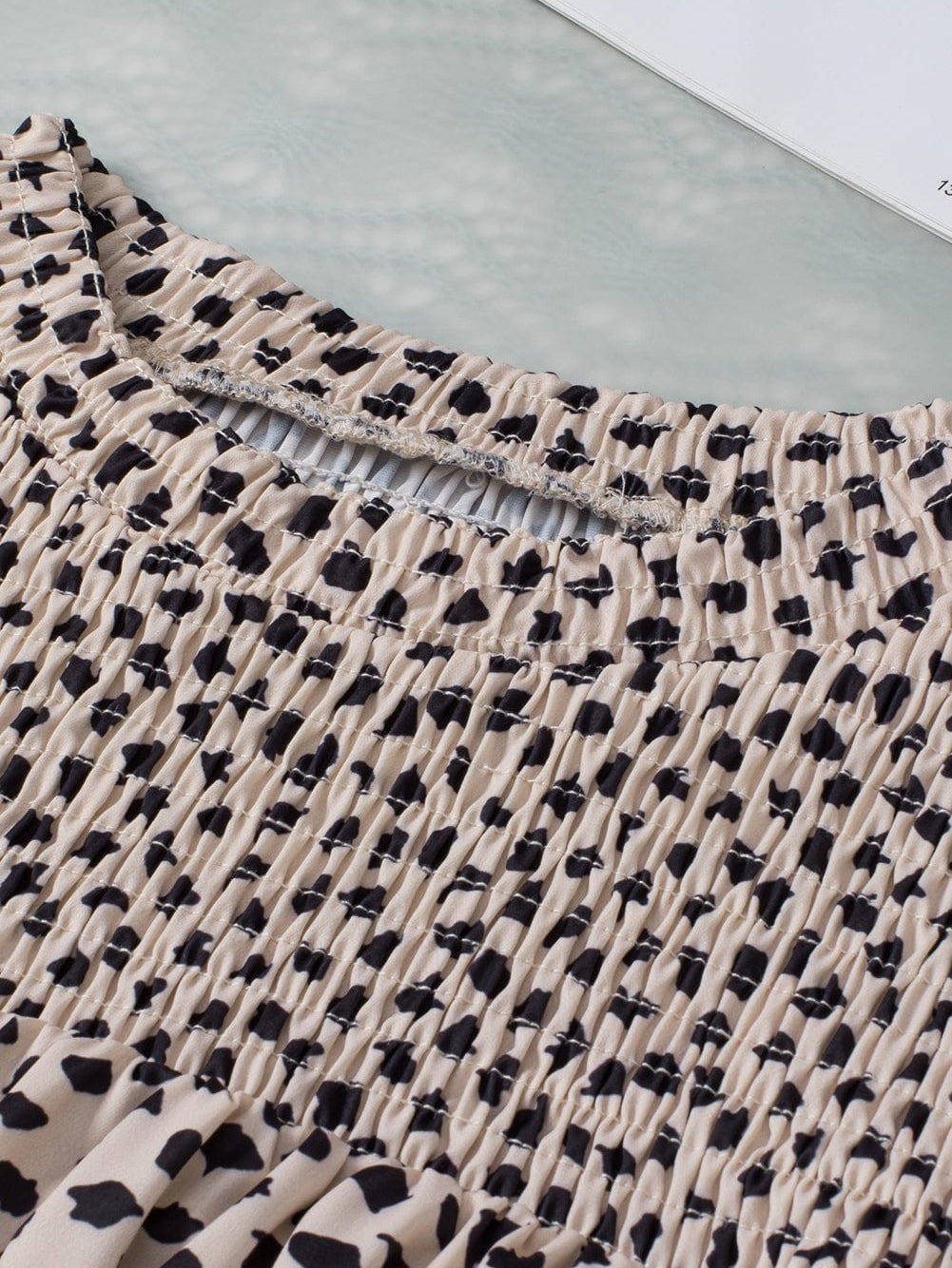 Leopard Print Khaki Puff Sleeve Round Neck Blouse