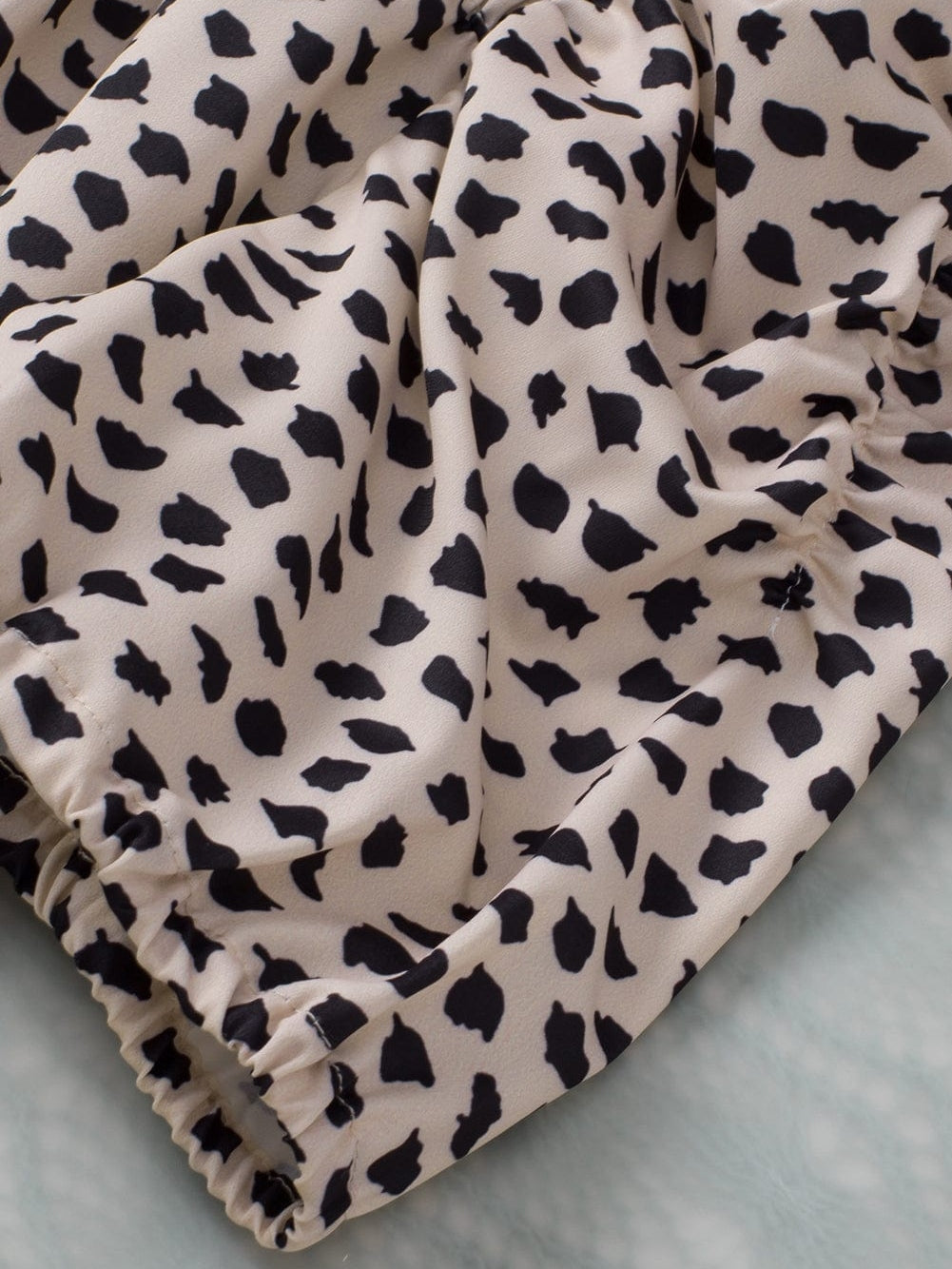 Leopard Print Khaki Puff Sleeve Round Neck Blouse