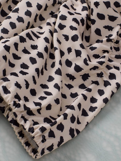 Leopard Print Khaki Puff Sleeve Round Neck Blouse