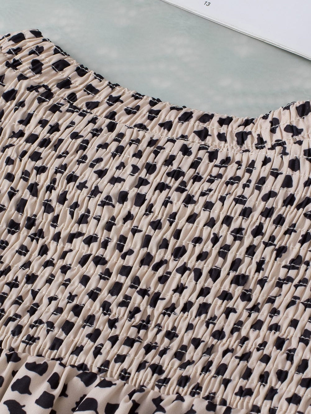 Leopard Print Khaki Puff Sleeve Round Neck Blouse