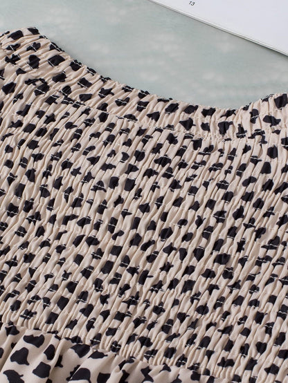 Leopard Print Khaki Puff Sleeve Round Neck Blouse