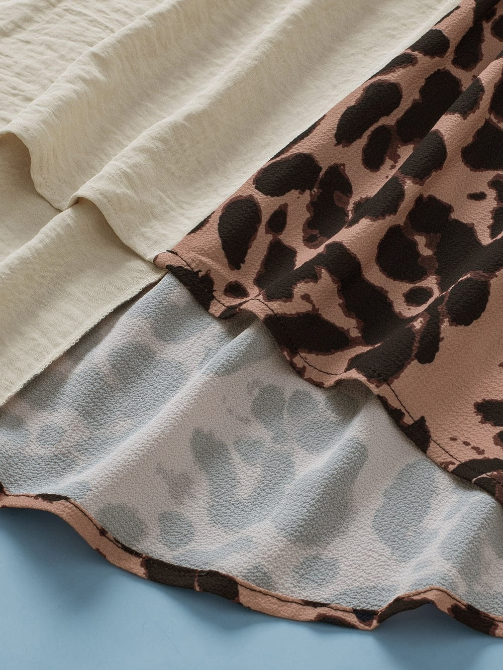 Leopard Print Khaki Spaghetti Strap Tank Top with Color Block Patchwork