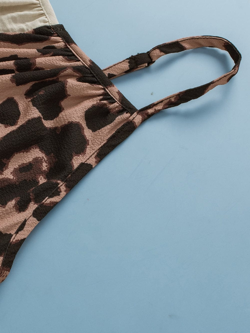 Leopard Print Khaki Spaghetti Strap Tank Top with Color Block Patchwork