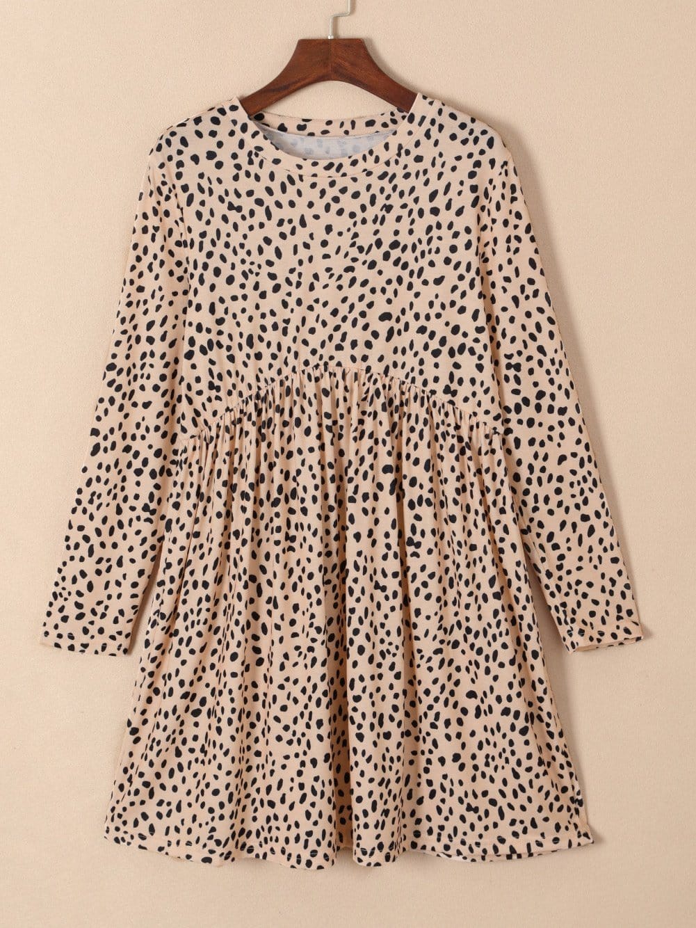 Leopard Print Long Sleeve Mini Babydoll Dress