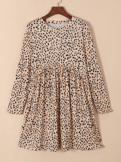 Leopard Print Long Sleeve Mini Babydoll Dress
