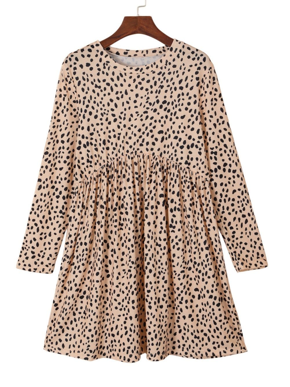 Leopard Print Long Sleeve Mini Babydoll Dress