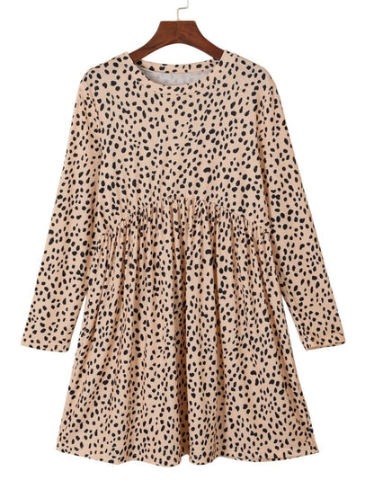 Leopard Print Long Sleeve Mini Babydoll Dress