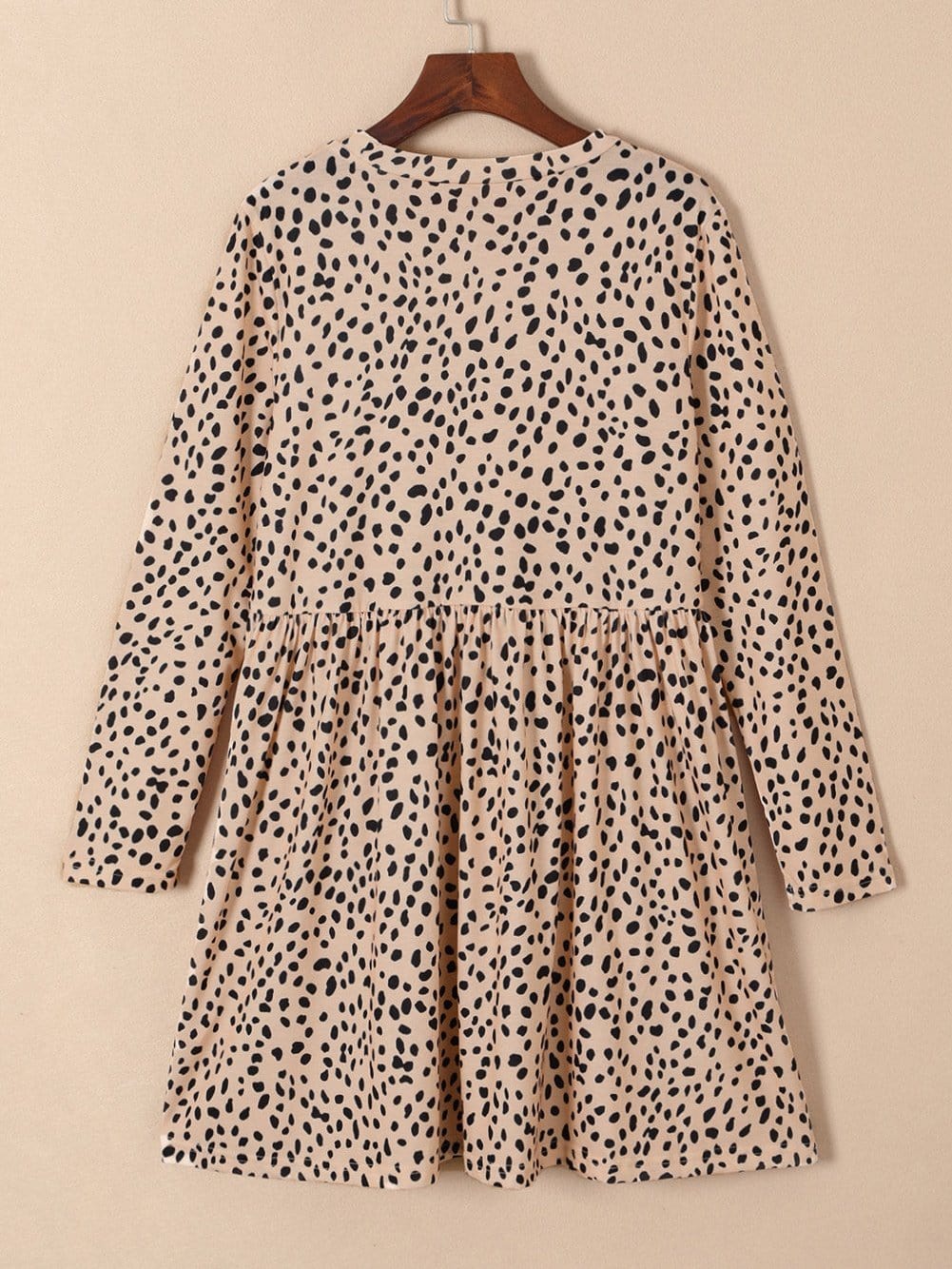 Leopard Print Long Sleeve Mini Babydoll Dress