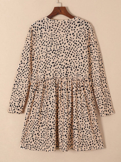 Leopard Print Long Sleeve Mini Babydoll Dress