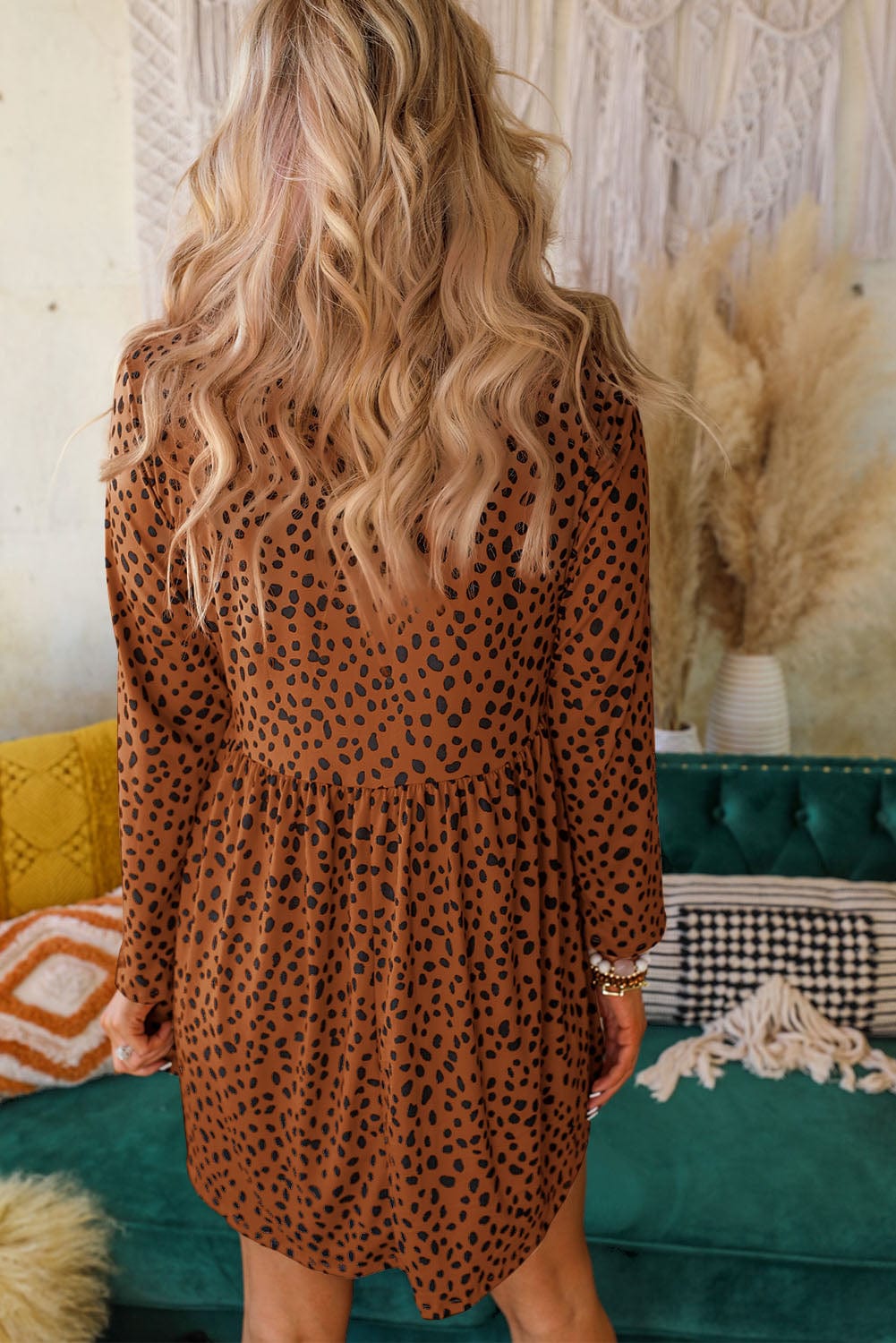 Leopard Print Long Sleeve Mini Dress for Stylish Occasions