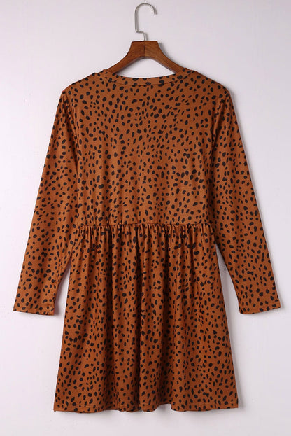 Leopard Print Long Sleeve Mini Dress for Stylish Occasions