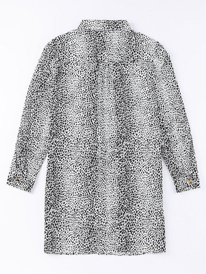 Leopard Print Long Sleeve Shirt Dress with Versatile Styling