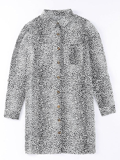 Leopard Print Long Sleeve Shirt Dress with Versatile Styling