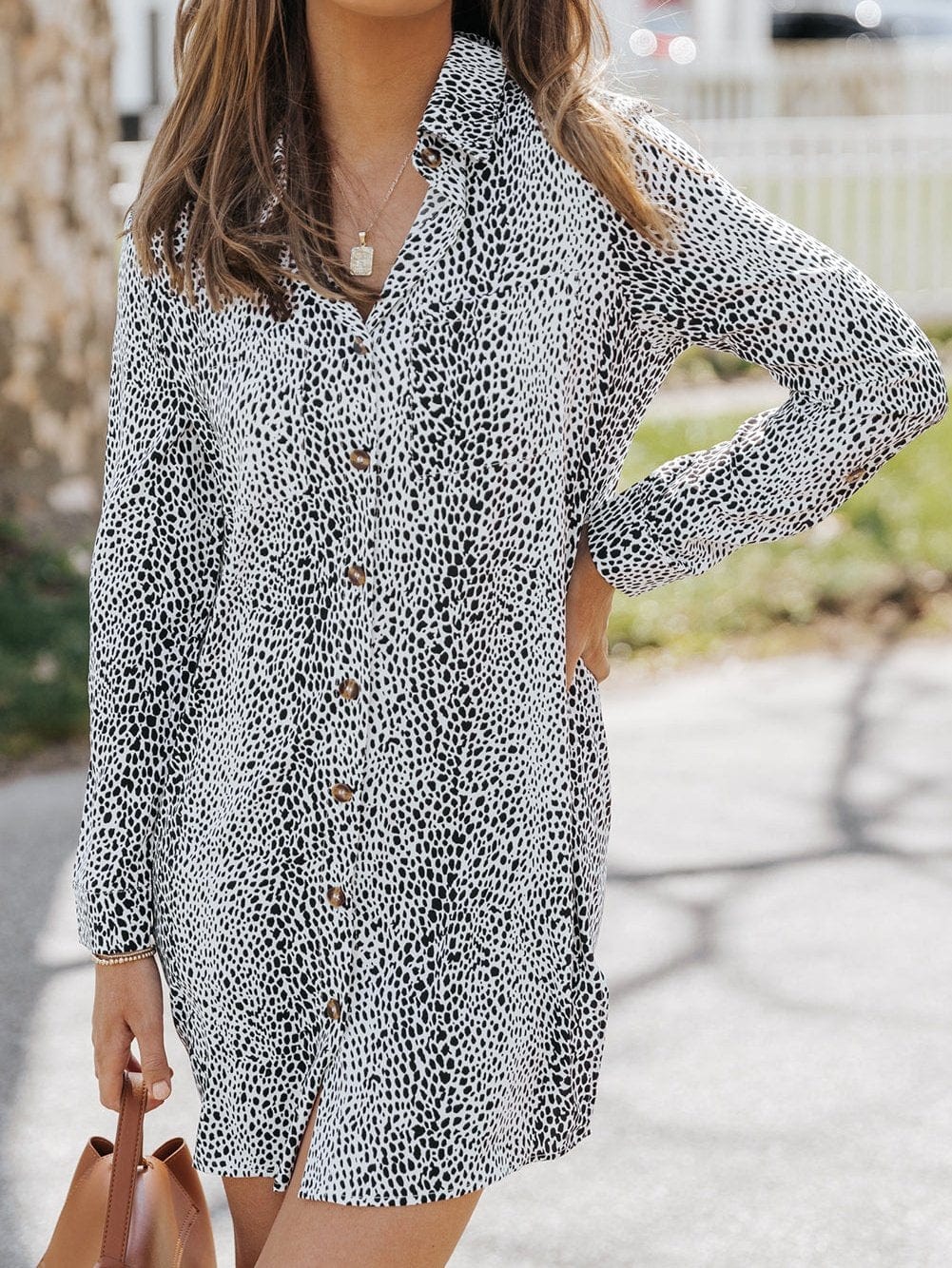 Leopard Print Long Sleeve Shirt Dress with Versatile Styling