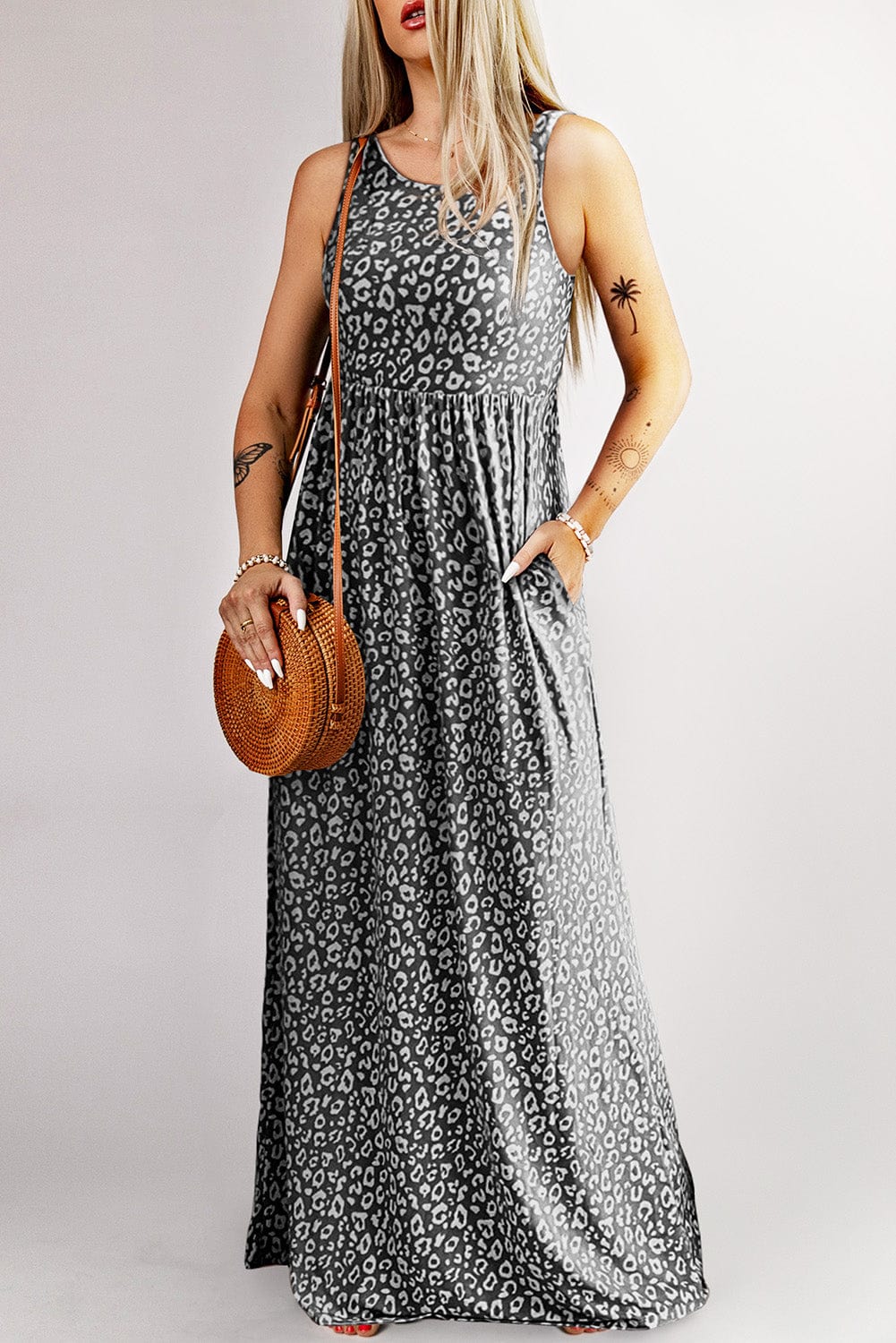 Leopard Print Maxi Dress with Pockets