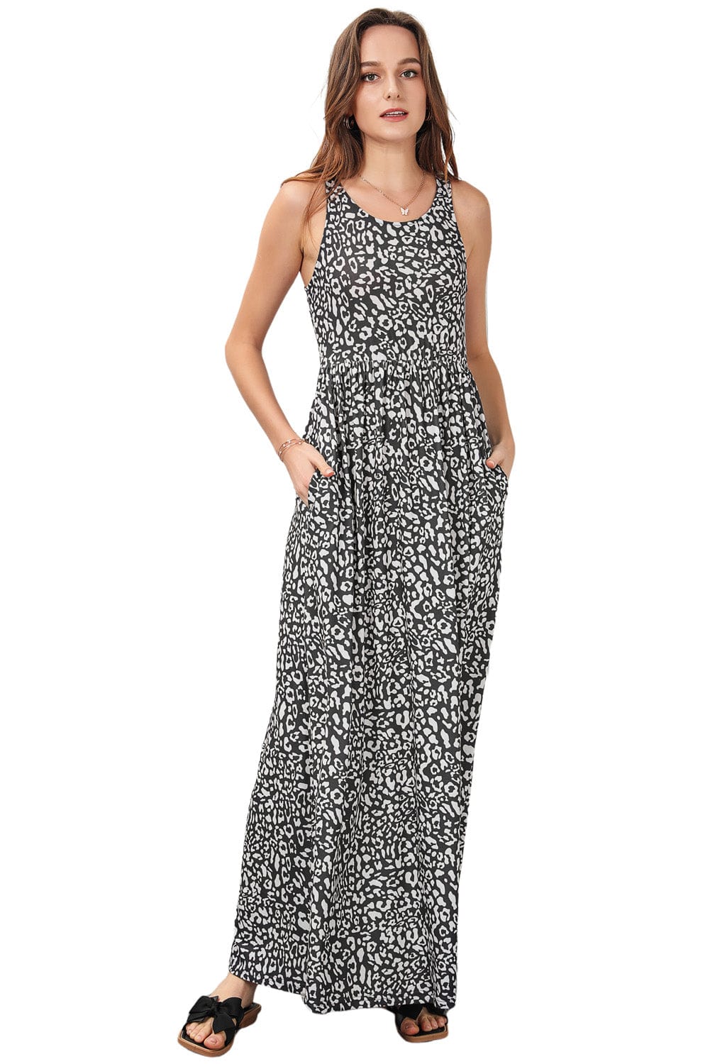 Leopard Print Maxi Dress with Pockets