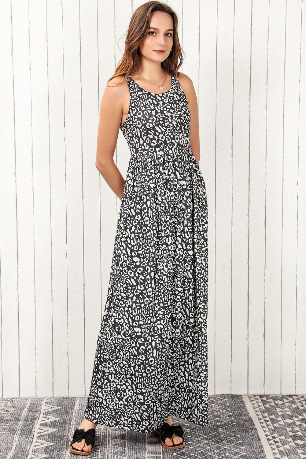 Leopard Print Maxi Dress with Pockets
