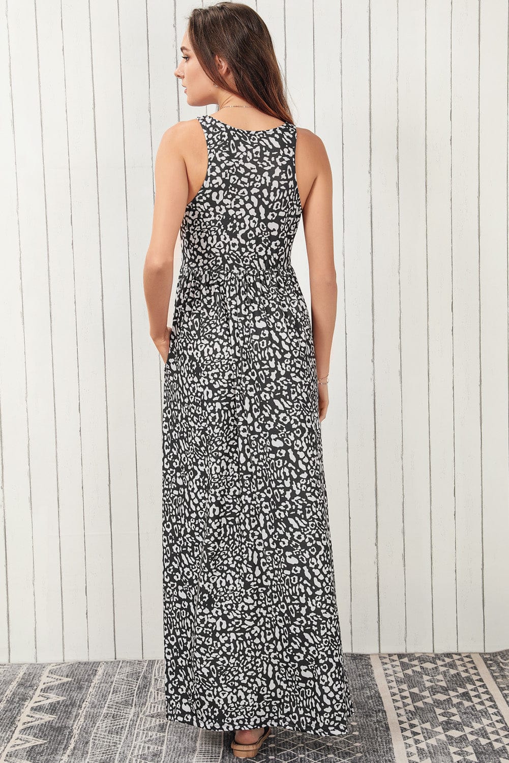 Leopard Print Maxi Dress with Pockets