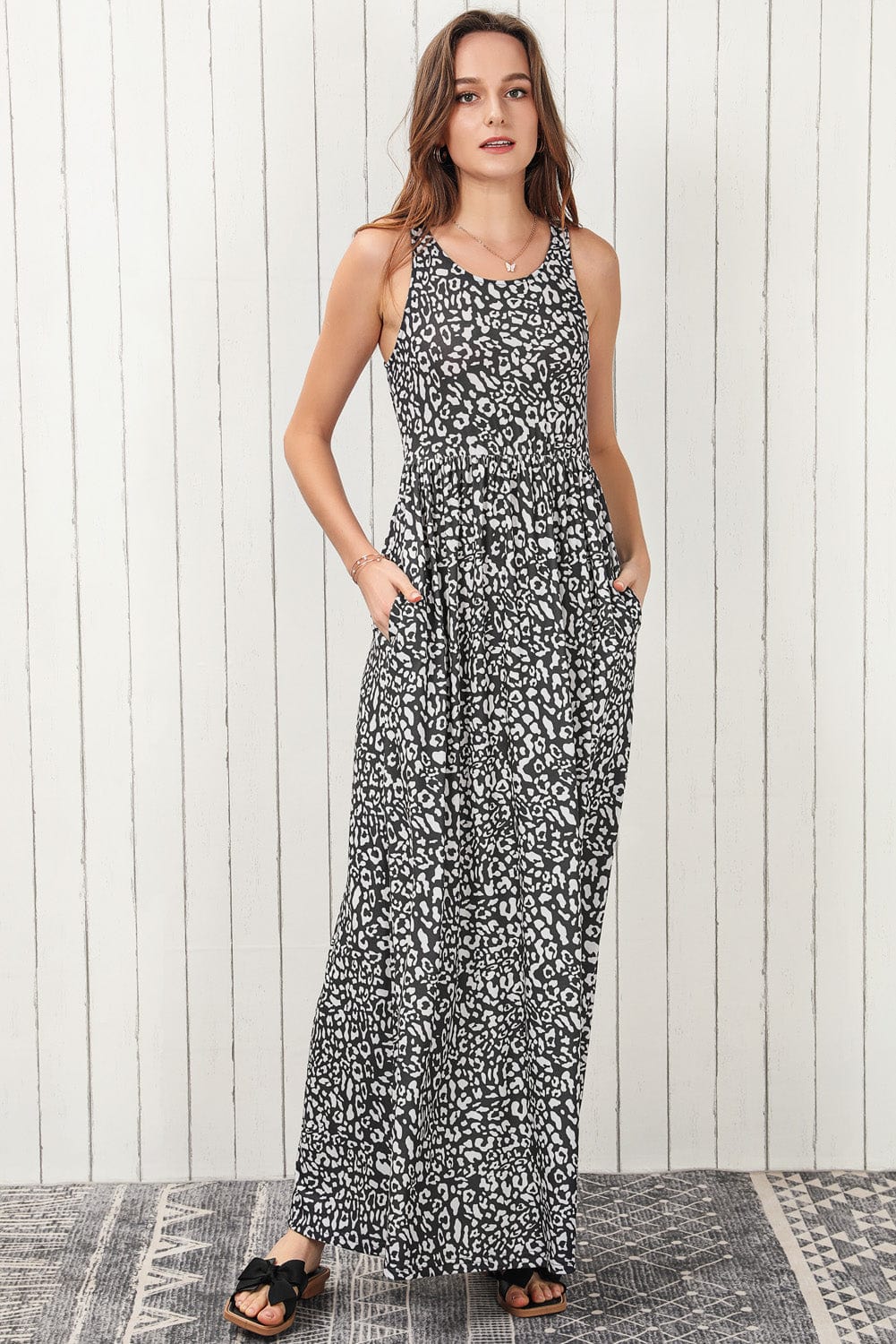 Leopard Print Maxi Dress with Pockets