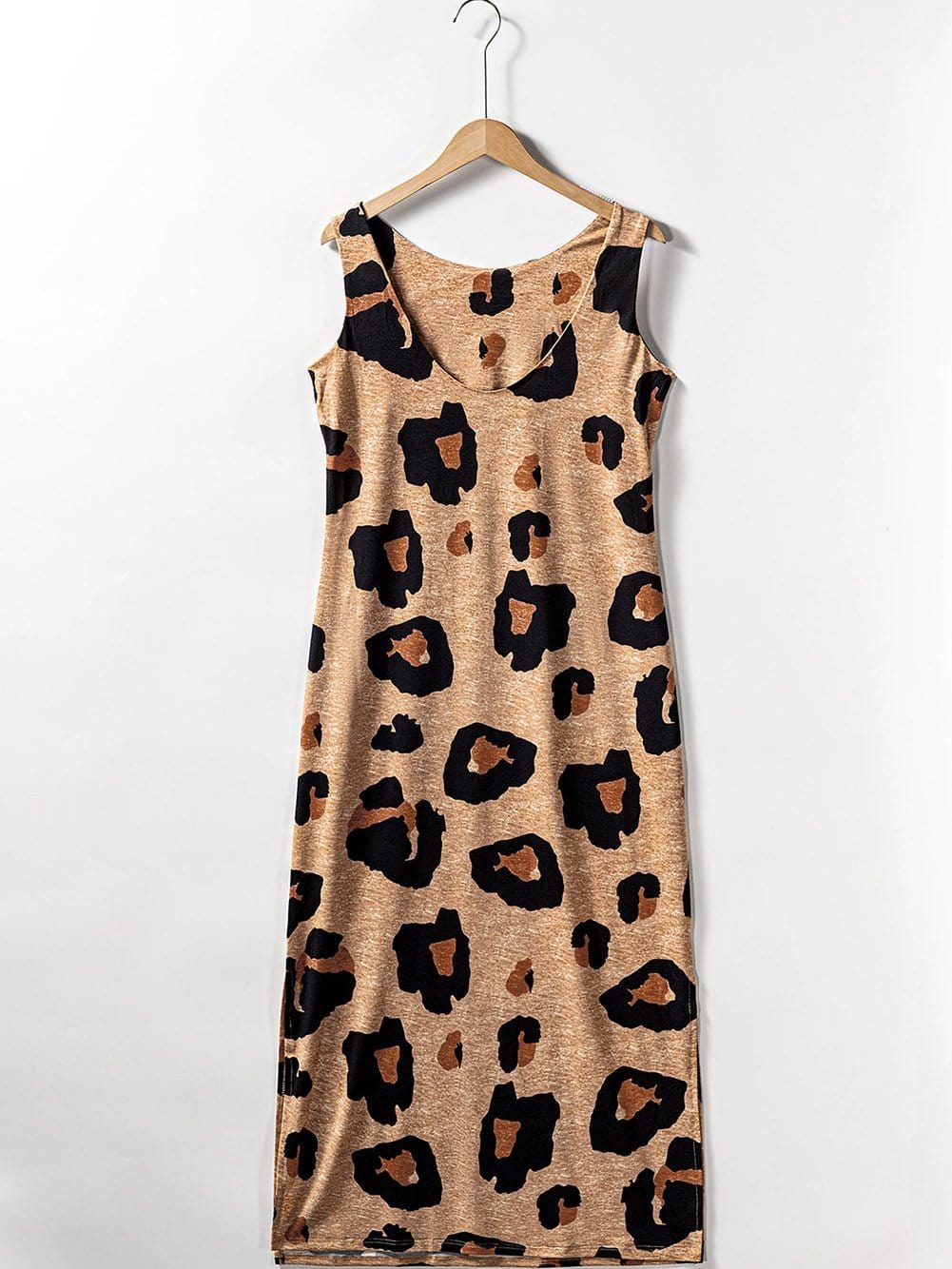 Leopard Print Open Back Maxi Dress with Side Slit