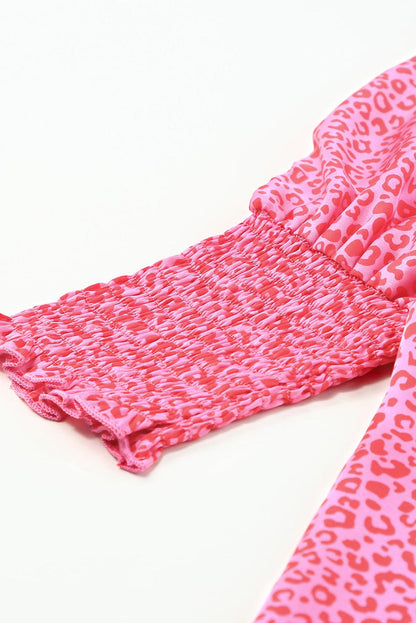 Leopard Print Oversized Puff Sleeve Top