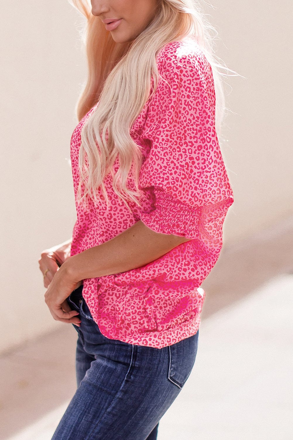 Leopard Print Oversized Puff Sleeve Top