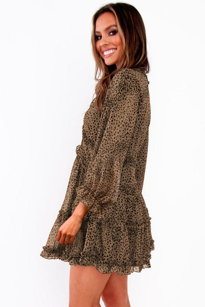 Leopard Print Ruffle Backless Floral Mini Dress