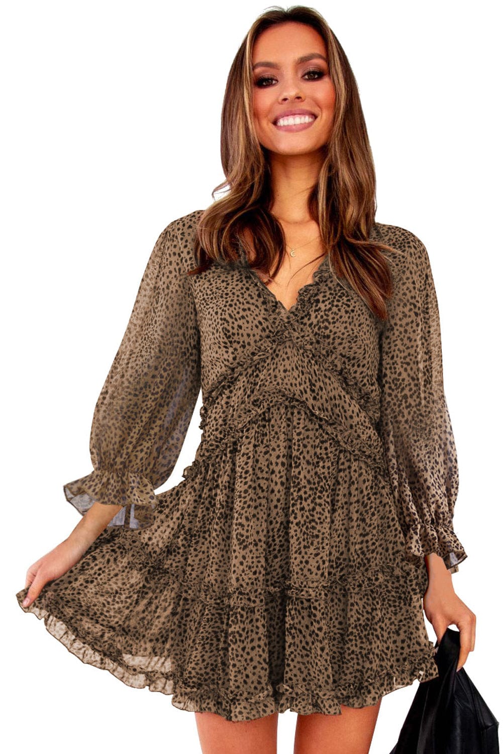 Leopard Print Ruffle Backless Floral Mini Dress