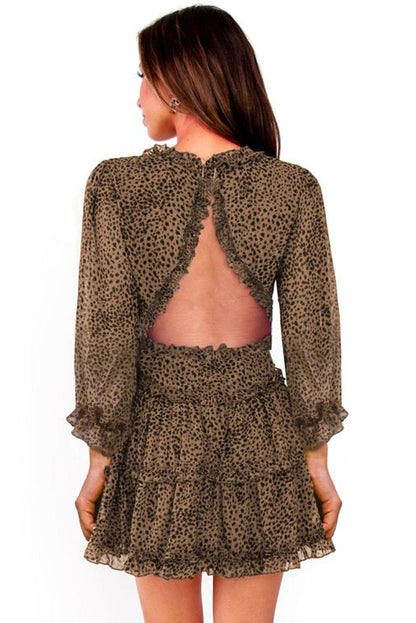 Leopard Print Ruffle Backless Floral Mini Dress