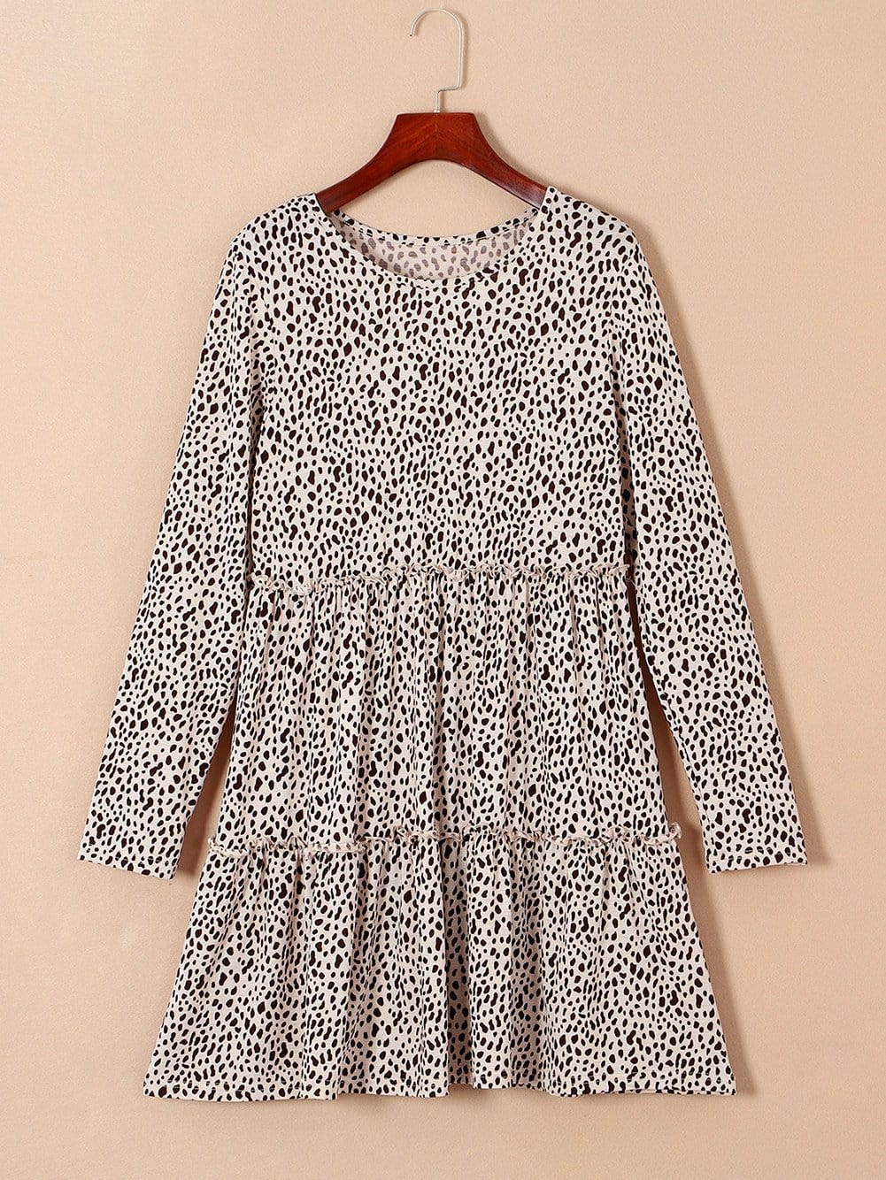 Leopard Print Ruffle Tiered Mini Dress with Long Sleeves