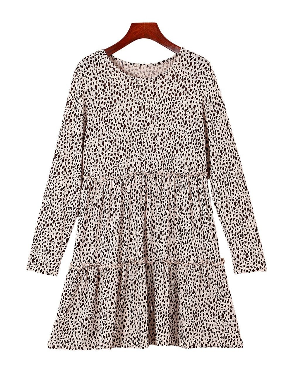 Leopard Print Ruffle Tiered Mini Dress with Long Sleeves