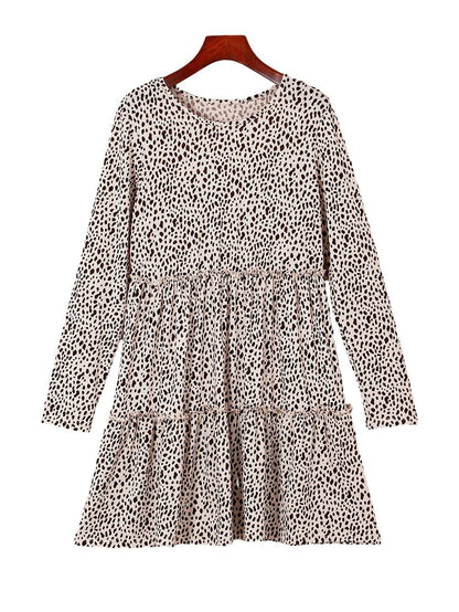 Leopard Print Ruffle Tiered Mini Dress with Long Sleeves
