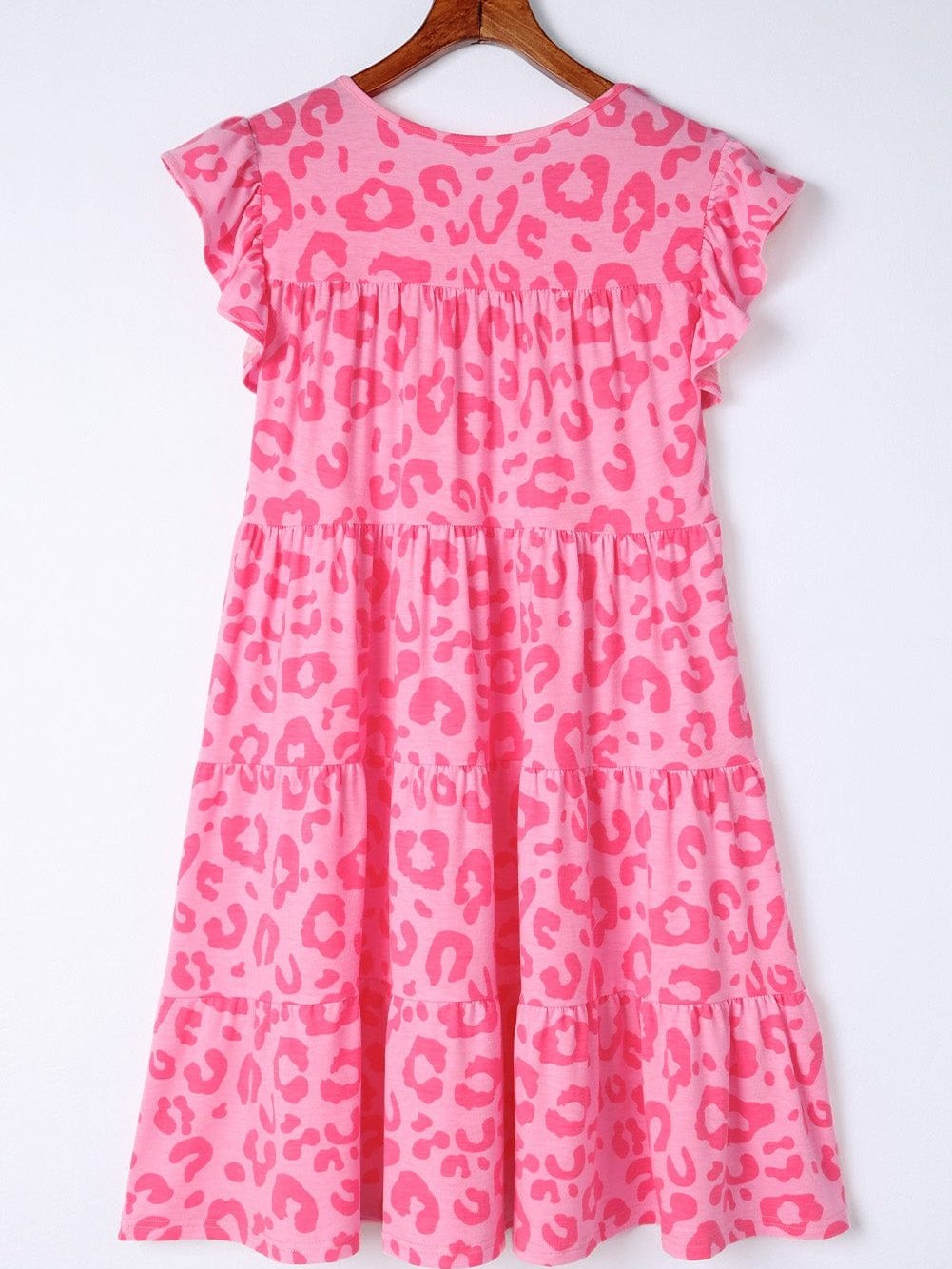 Leopard Print Ruffle Tiered Mini Dress with Round Neck