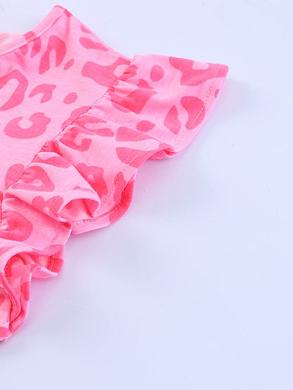 Leopard Print Ruffle Tiered Mini Dress with Round Neck