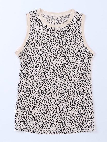 Leopard Print Sleeveless Round Neck Top