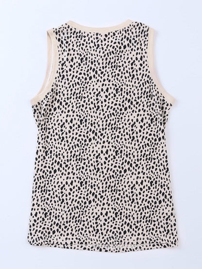 Leopard Print Sleeveless Round Neck Top