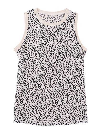 Leopard Print Sleeveless Round Neck Top