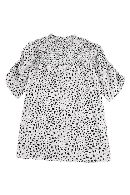 Leopard Print Smocked Bubble Sleeve Top
