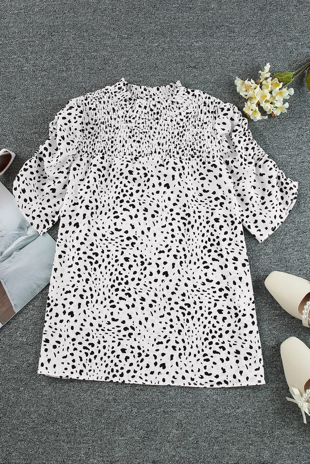 Leopard Print Smocked Bubble Sleeve Top