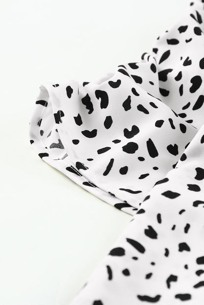 Leopard Print Smocked Bubble Sleeve Top