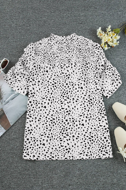 Leopard Print Smocked Bubble Sleeve Top