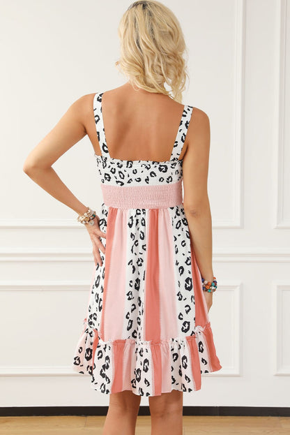 Leopard Print Smocked Fit and Flare Dress in Orange